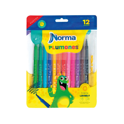 Plumones Lavables Punta Bala x12 Norma