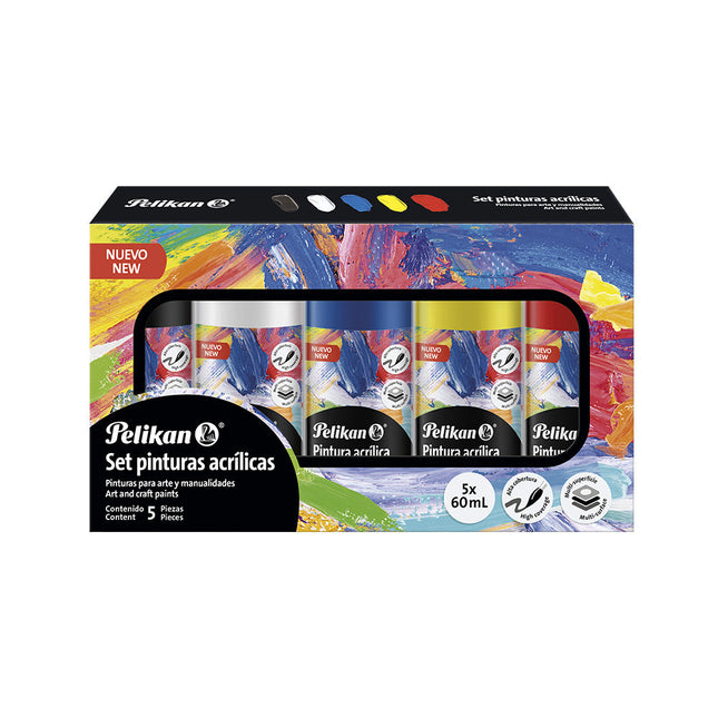 Pintura Acrilica Colores Surtidos Set x5 Pelikan