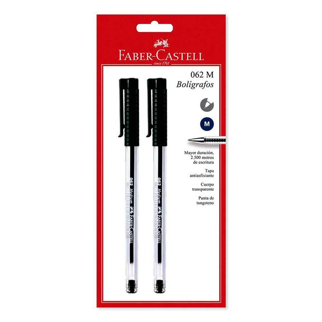 Set de 2 bolígrafos Faber-Castell ref. 937 color negro, punta media y escritura suave.