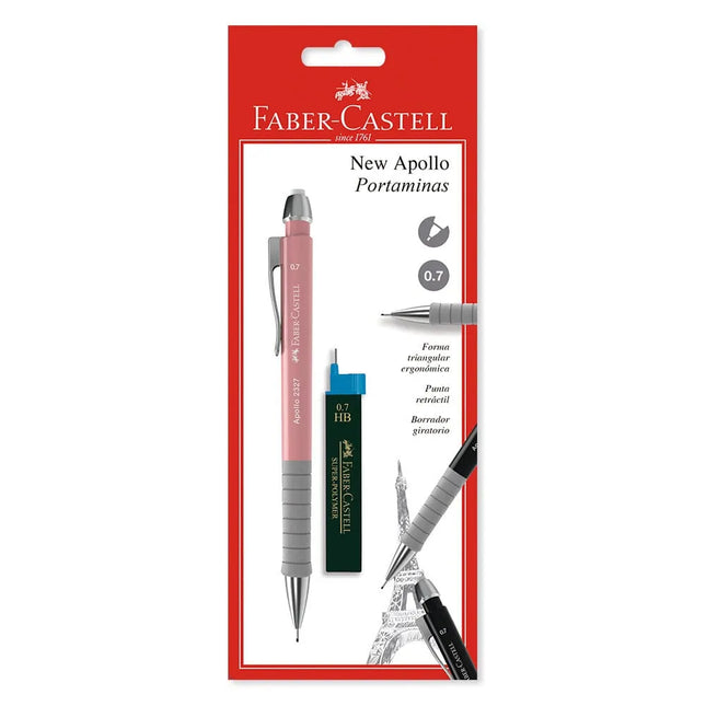 Portaminas Apollo Triangular 0.7 Con Minas Faber Castell