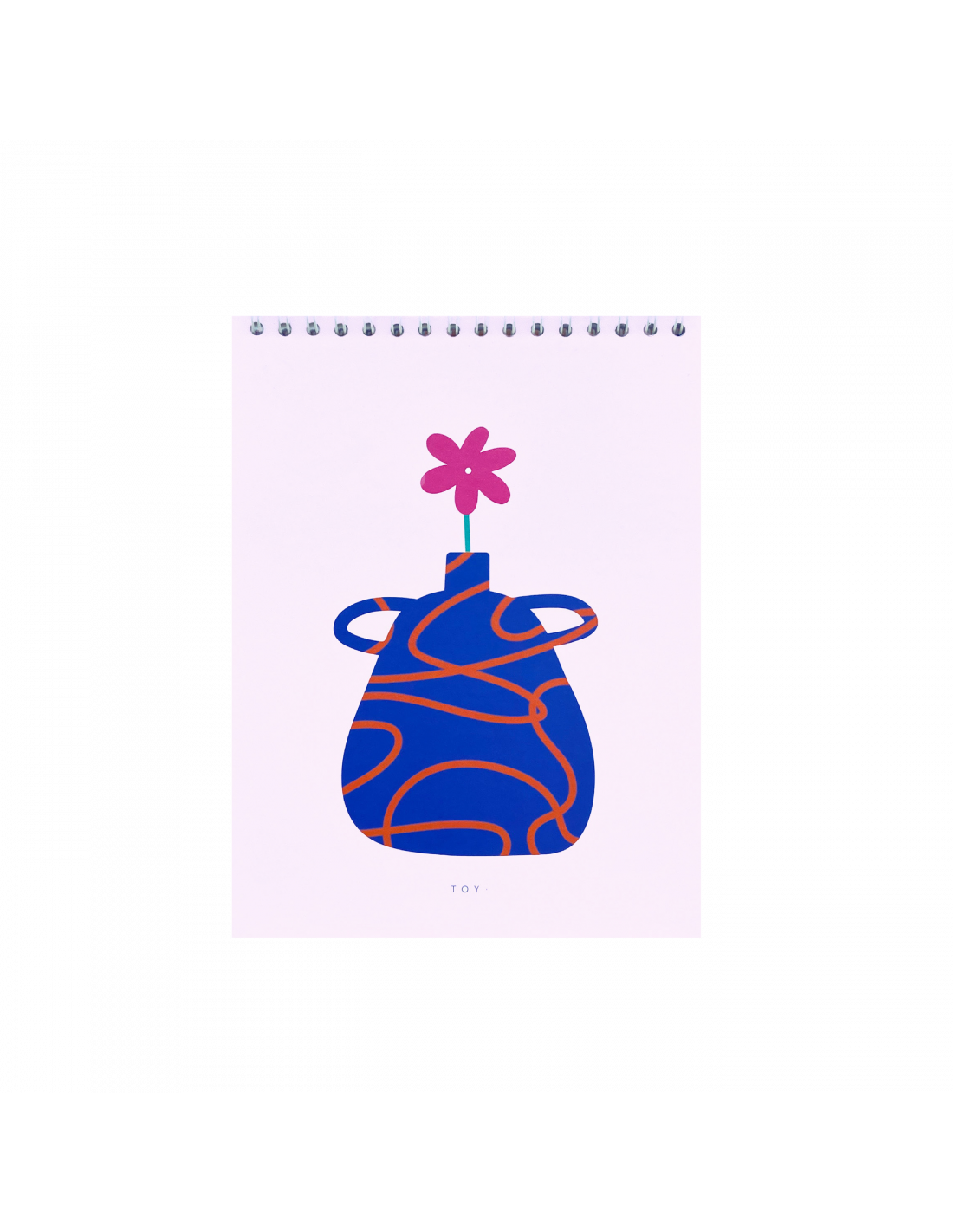 Sketchbook Florecer Lila Toy formato carta (~21,5×28 cm) con portada minimalista flor lila sobre fondo claro, argollado metálico y 50 hojas blancas sin líneas 150 g/m²