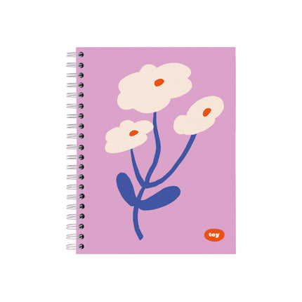 Cuaderno argollado Toy Floral Rosa de 5 materias con cubierta de flores rosadas, argollas blancas y 150 hojas cuadriculadas, incluye hoja de stickers.