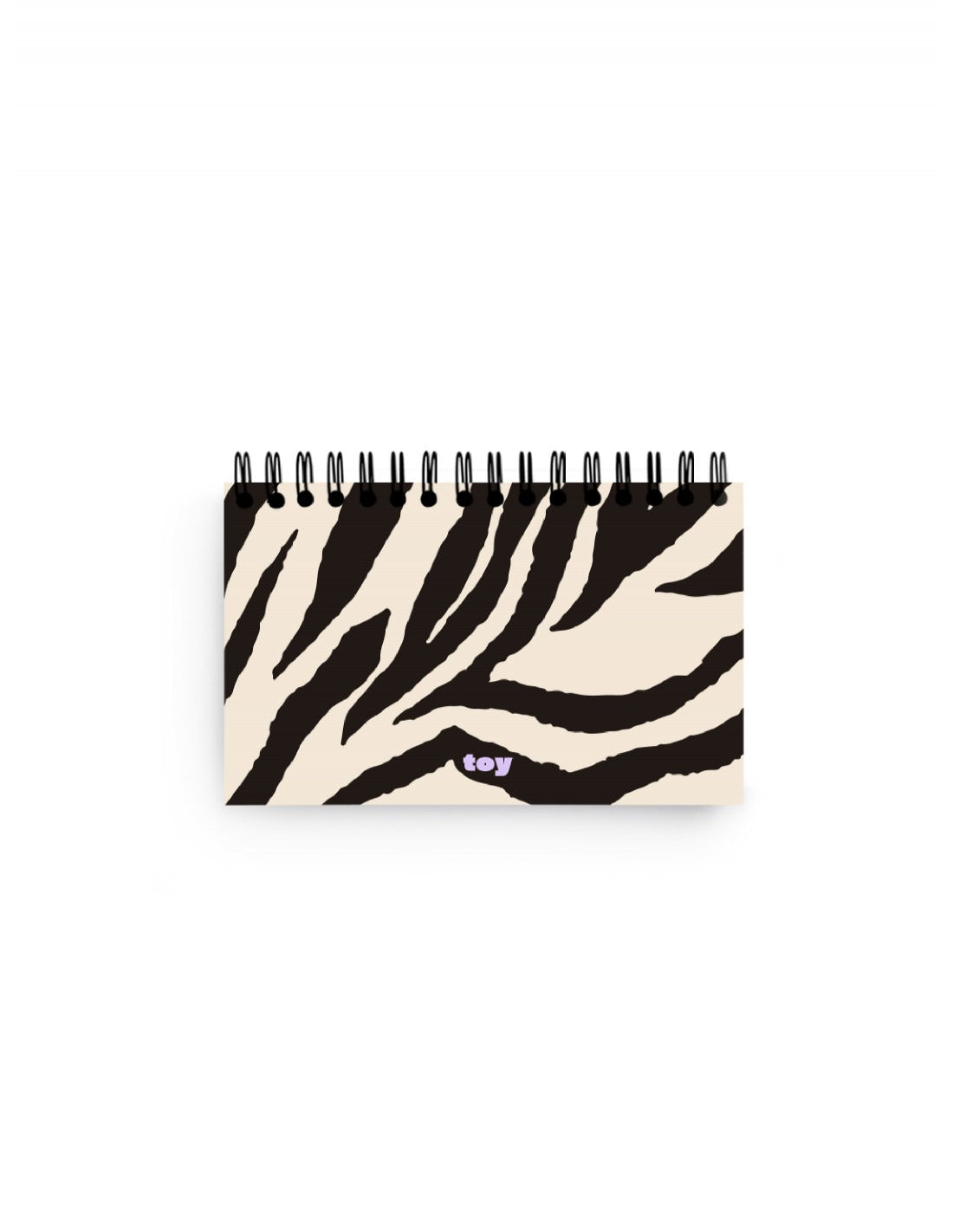 ketchbook Toy formato horizontal (22×14 cm) con portada animal print estilo cebra negro sobre crema, argollado metálico y 50 hojas blancas sin líneas 150 g/m²