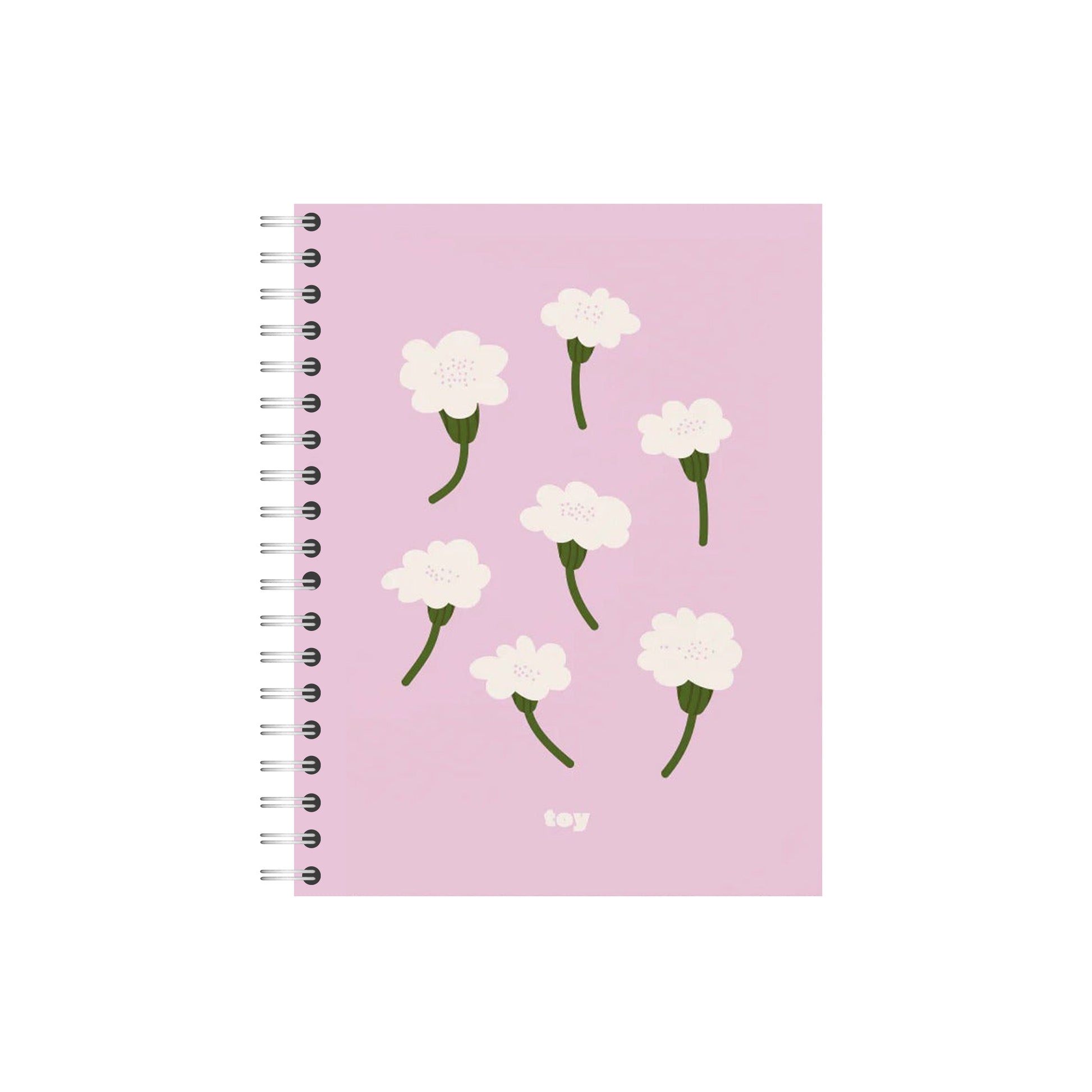 Cuaderno argollado Toy Pink Garden de 5 materias con estampado floral rosa, argollas blancas, separadores coloridos, stickers y 150 hojas cuadriculadas.