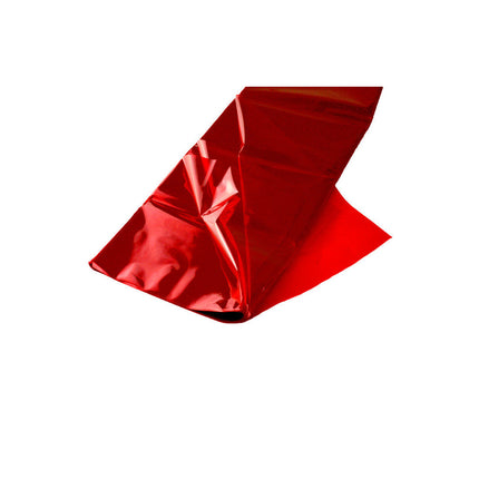 Paquete de 3 pliegos de papel celofán rojo translúcido y brillante sobre fondo blanco.