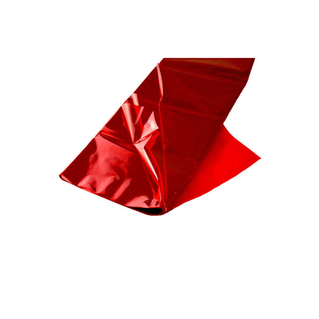 Paquete de 3 pliegos de papel celofán rojo translúcido y brillante sobre fondo blanco.