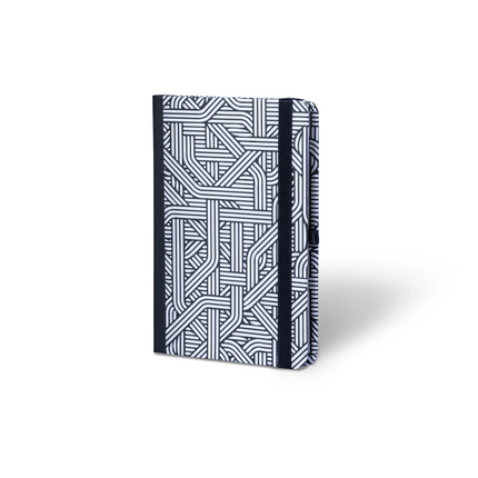 Portada Sketchbook Alpen 12×20 cm con tapa dura de rayas negras, banda elástica negra y 84 hojas blancas.