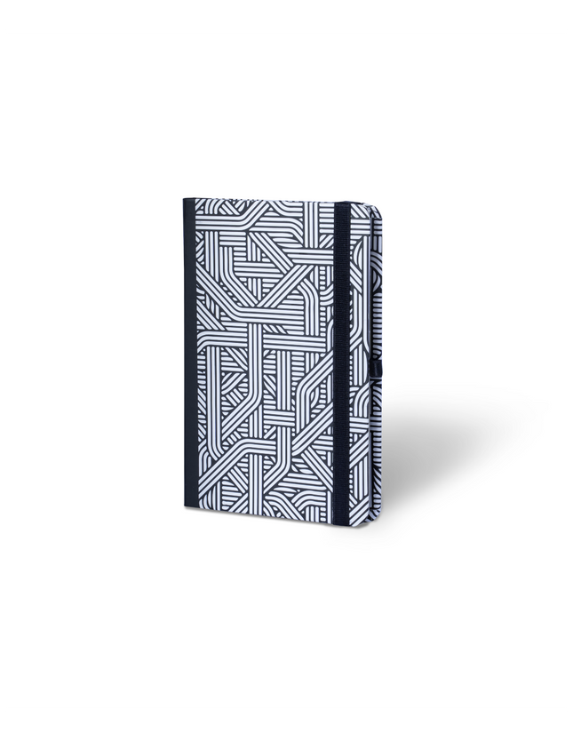 Portada Sketchbook Alpen 12×20 cm con tapa dura de rayas negras, banda elástica negra y 84 hojas blancas.