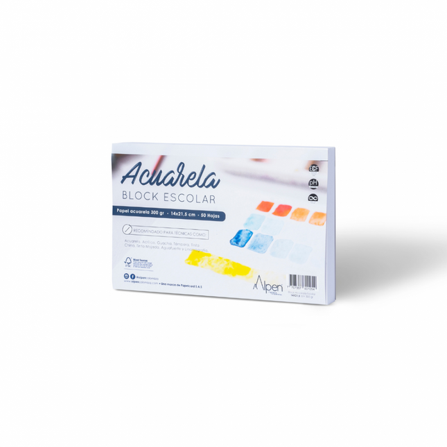 Block Acuarela Escolar Media Carta 50 Hojas Alpen