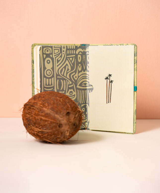 interior palmeras Sketchbook Alpen 12×20 cm con tapa dura ilustrada de mapa de Colombia, banda elástica azul y 84 hojas blancas.