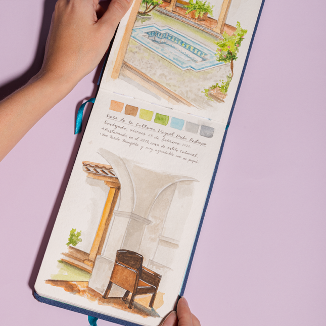 Sketchbook Alpen Acuarela 22×14 cm color gris, tapa dura con banda elástica, 24 hojas de 300 g con 60% algodón para técnicas húmedas.