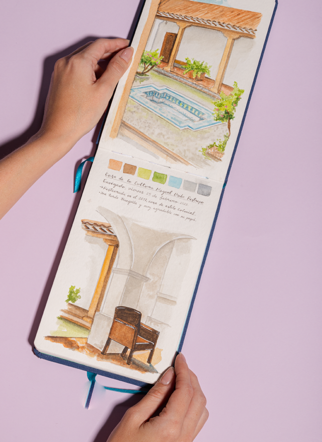 Sketchbook Alpen Acuarela 22×14 cm color gris, tapa dura con banda elástica, 24 hojas de 300 g con 60% algodón para técnicas húmedas.