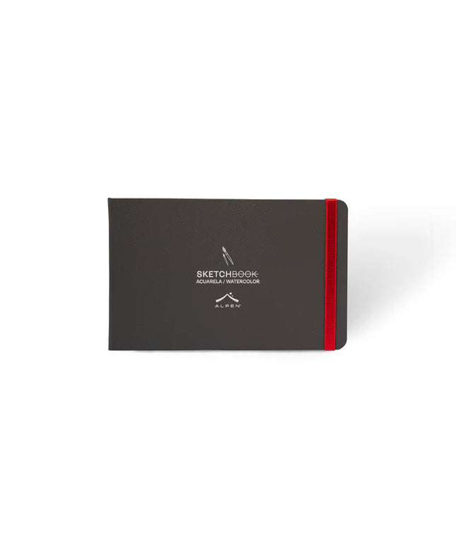 portada Sketchbook Alpen Acuarela 22×14 cm color gris, tapa dura con banda elástica, 24 hojas de 300 g con 60% algodón para técnicas húmedas.