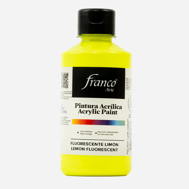 Pintura Acrílica Al Frío 250 ml Fluorescente Limón Franco Arte