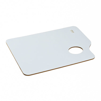 Paleta de fórmica rectangular Gioto 27x20 cm con orificio ergonómico, superficie lisa y lavable para mezclar pinturas de óleo y acrílico.