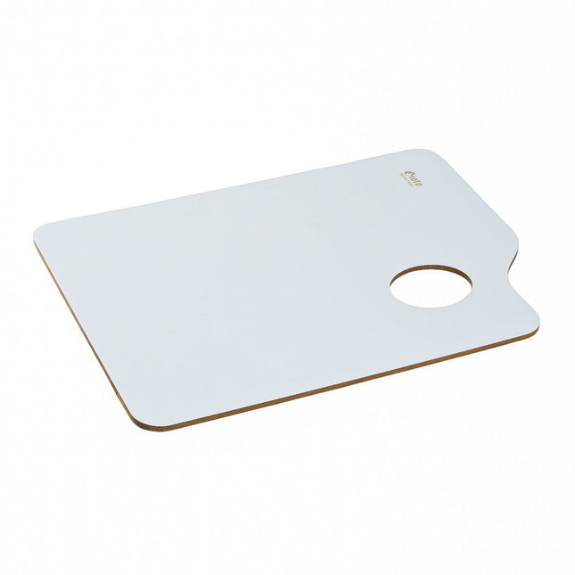 Paleta de fórmica rectangular Gioto 27x20 cm con orificio ergonómico, superficie lisa y lavable para mezclar pinturas de óleo y acrílico.
