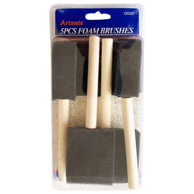 Paquete Set de pinceles de espuma Artmate x5 con mango de madera, ideales para manualidades, esténciles y aplicación uniforme de pintura.