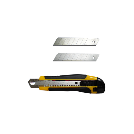 Bisturí industrial Giotto con riel metálico reforzado y cuchilla ancha para cortes en cartón, PVC y foam board.
