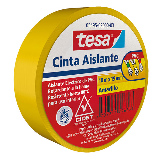 Cinta Aislante Amarilla 19 mm x 10 m Tesa