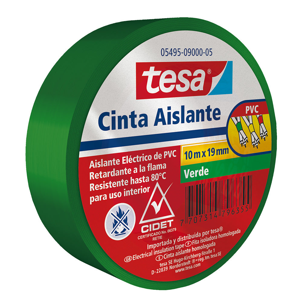 Cinta Aislante Verde 19 mm x 10 m Tesa