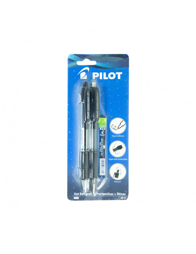 Kit Super Grip Boligrafo, Portaminas Y Mina 0.7 Negro Pilot