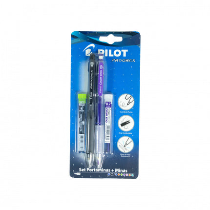 Set Portaminas 0.7 Mm Negro Y Violeta Con Minas Pilot