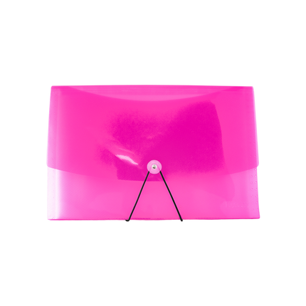 Carpeta fuelle rosado fucsia tamaño oficio con 13 divisiones plásticas para organizar documentos, facturas y contratos.