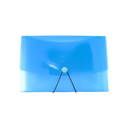 Carpeta fuelle azul tamaño oficio con 13 divisiones plásticas para organizar documentos, facturas y contratos.