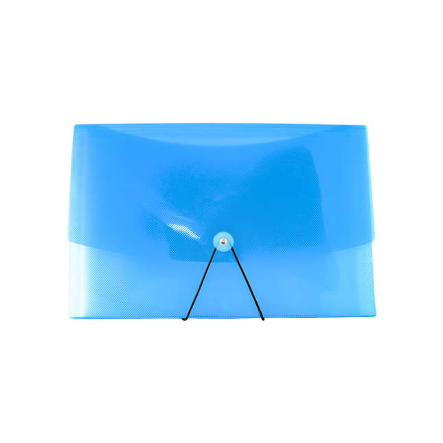 Carpeta fuelle azul tamaño oficio con 13 divisiones plásticas para organizar documentos, facturas y contratos.