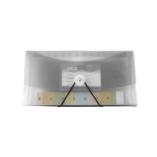 Carpeta fuelle Red Point tamaño cheque con 13 divisiones gris humo.