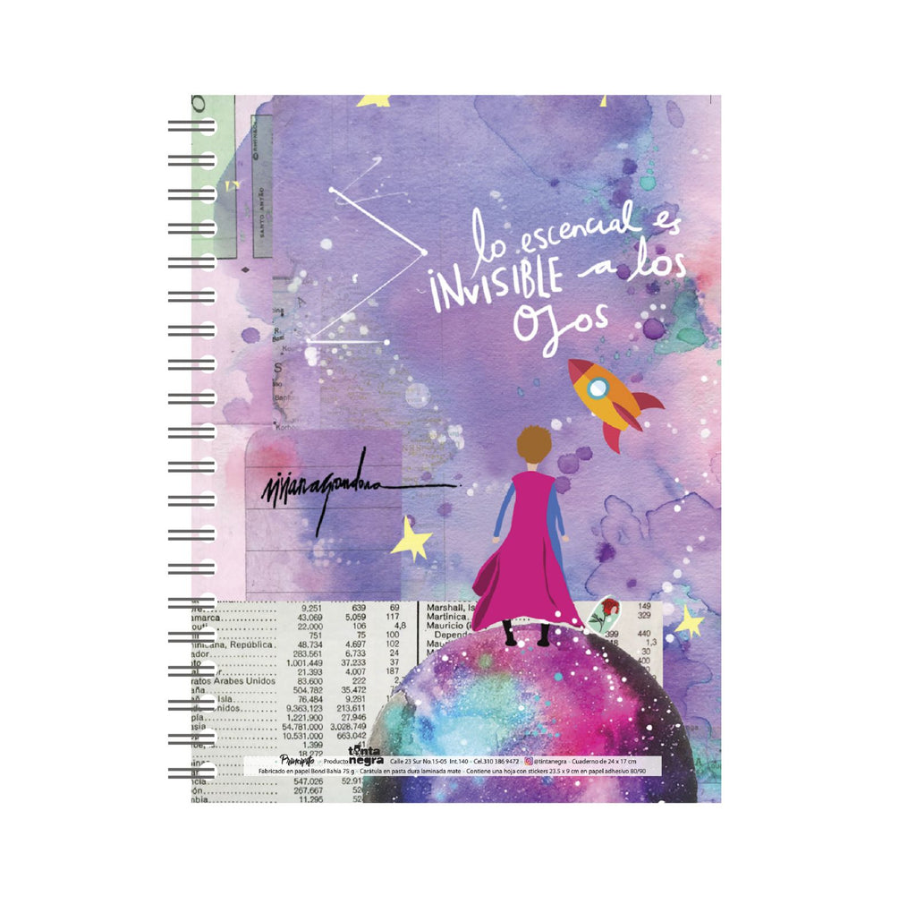 Cuaderno Sencillo Cuadriculado Mediano 80 Hojas Principito Tinta Negra