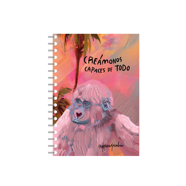 Cuaderno Argollado Mediano Gorila Rosa Tinta Negra