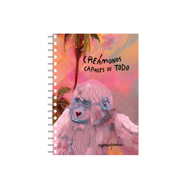Cuaderno Argollado Mediano Gorila Rosa Tinta Negra