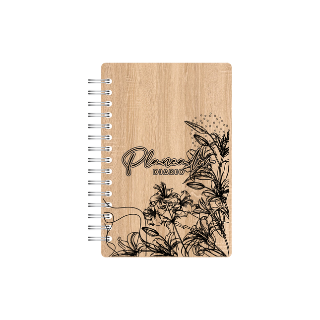 Planeador Diario Floral Grabado En Madera Dekho