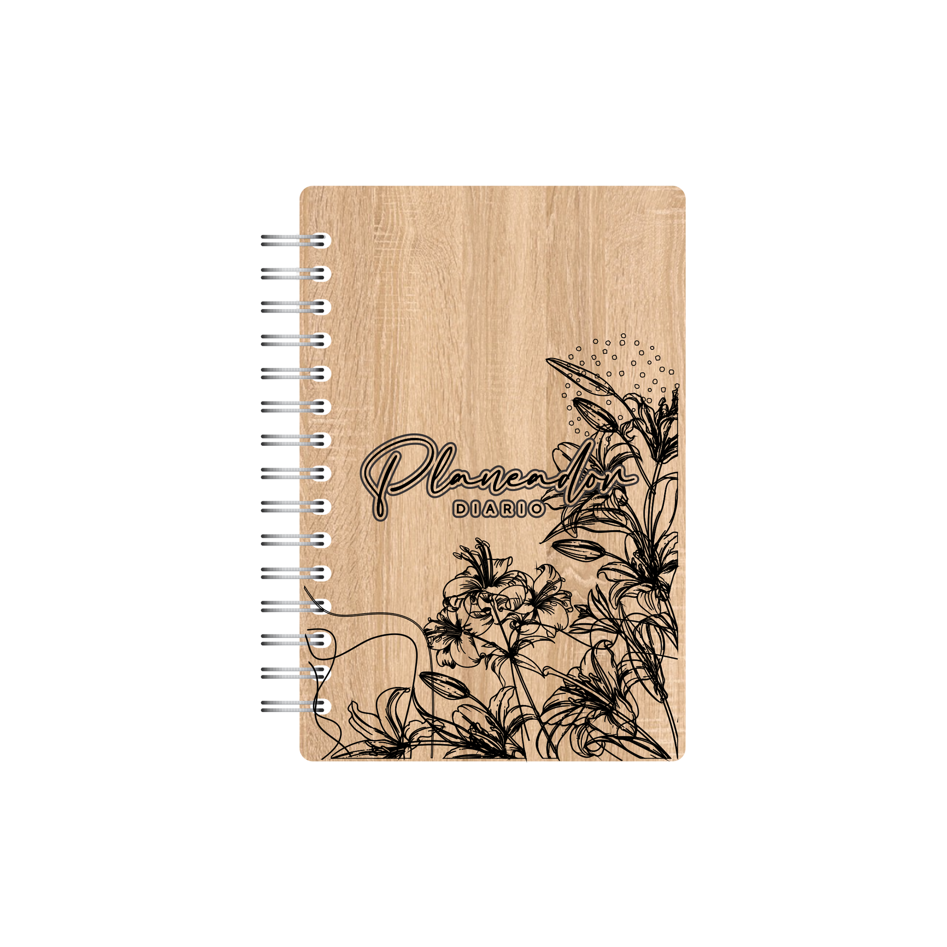 Planeador Diario Floral Grabado En Madera Dekho