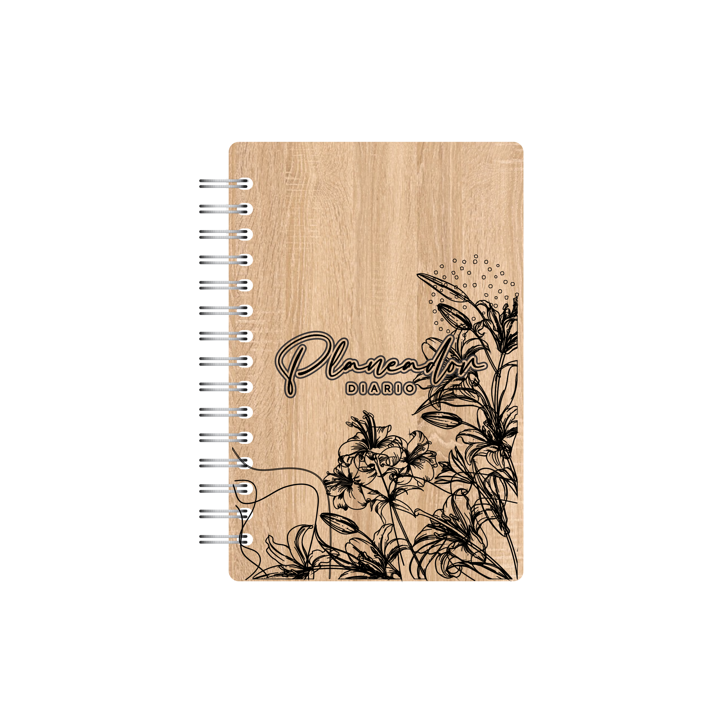 Planeador Diario Floral Grabado En Madera Dekho