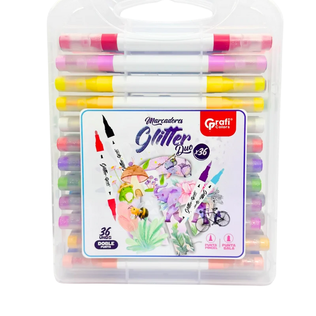 Marcador Grafi Colors Glitter Duo X36