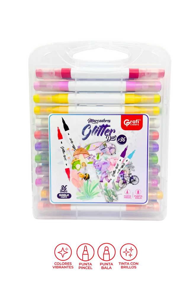 Marcador Grafi Colors Glitter Duo X36