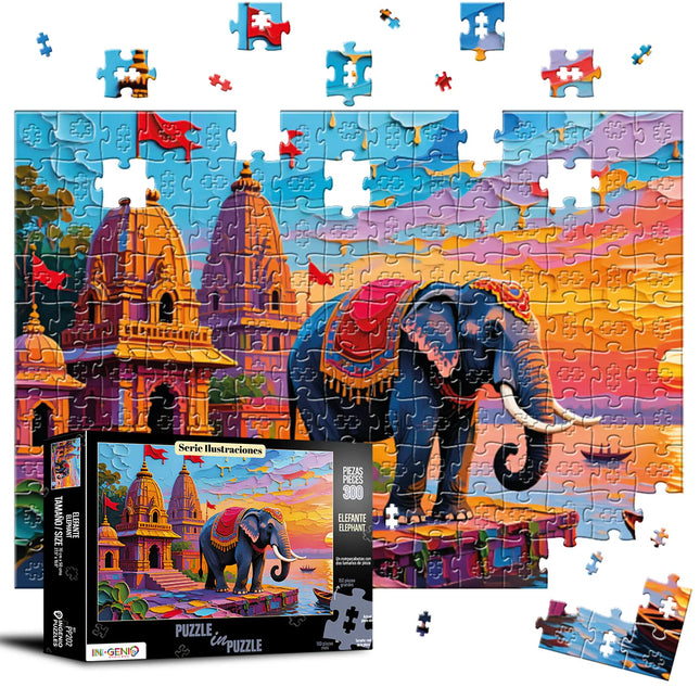 Rompecabezas Puzzle In Puzzle 300 Piezas Elefante Hindú | Ingenio Destreza