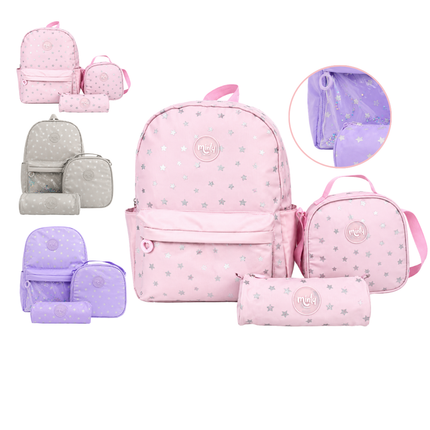 Set De Bolso Lonchera Y Cartuchera Minty Pastel Morado