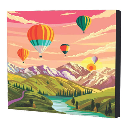 Kit de pintura por números Art Box con lienzo de globos 30×30 cm montado en bastidor, pinturas acrílicas, pinceles y caja que funciona como caballete.