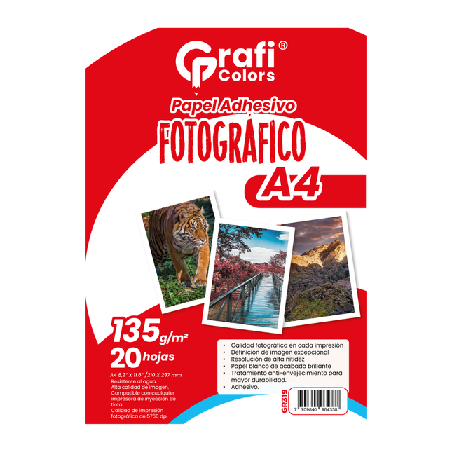 Papel Fotografico Grafi Colors X20 Hojas Adhesivo 135G