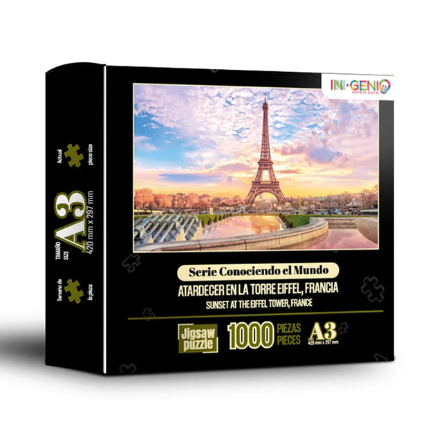 Rompecabezas 1000 Piezas Mini A3 Atardecer En La Torre Eiffel Ingenio Destreza