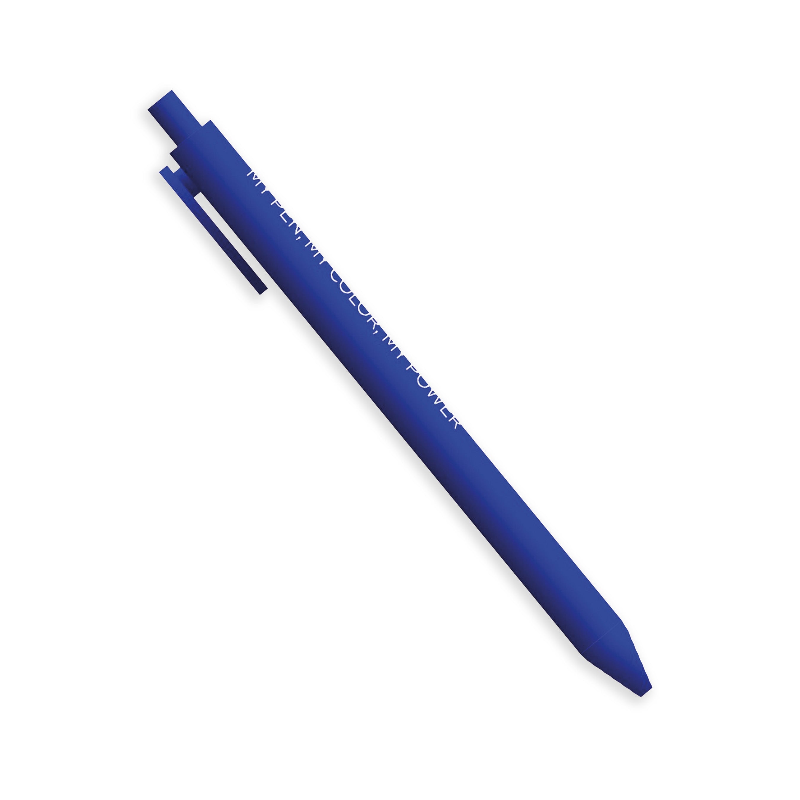 Lapicero Toy Magic Pen Deep Blue en azul oscuro con frase inspiradora y tinta azul profunda para escritura diaria.