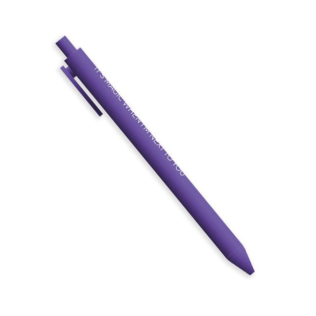 Lapicero Toy Magic Pen Violet en color morado con frase inspiradora e tinta violeta para escribir.