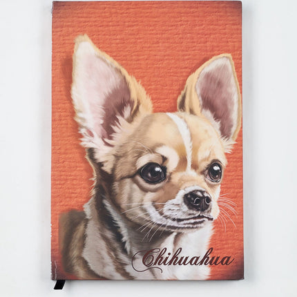Agenda Los Cartujos Perro Chihuahua con tapa dura ilustrada y hojas internas eco Earth Pack rayadas, punteadas y en blanco.