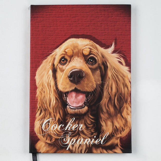 Agenda Los Cartujos Perro Cocker Spaniel con tapa dura ilustrada y hojas internas eco Earth Pack rayadas, punteadas y en blanco.