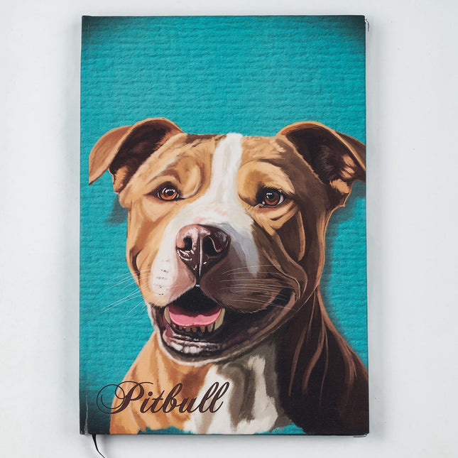 Agenda Los Cartujos Perro Pitbull con tapa dura ilustrada y hojas internas eco Earth Pack en blanco, rayadas y punteadas.