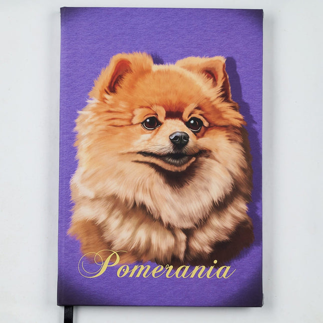 Agenda Los Cartujos Perro Pomerania con tapa dura ilustrada y hojas internas eco amigables (rayadas, punteadas y en blanco).