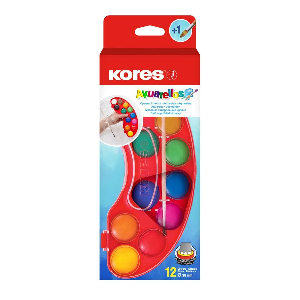 Set Acuarelas Mini x12 Pastillas Mas Pincel Kores
